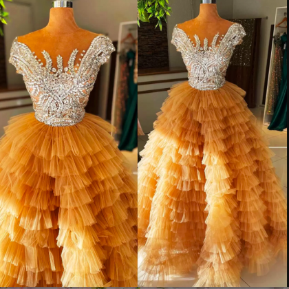 Tiered Prom Dresses, Prom Ball Gown, Beaded Prom..