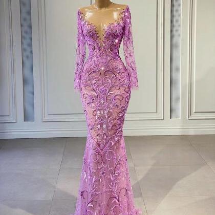 Pink Evening Dresses, Abendkleider, Lace Applique..