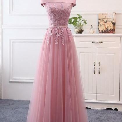 Rose Pink Prom Dresses, Boat Neck Prom Dresses,..