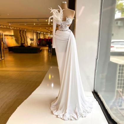 White Evening Dresses, Feather Evening Dresses,..