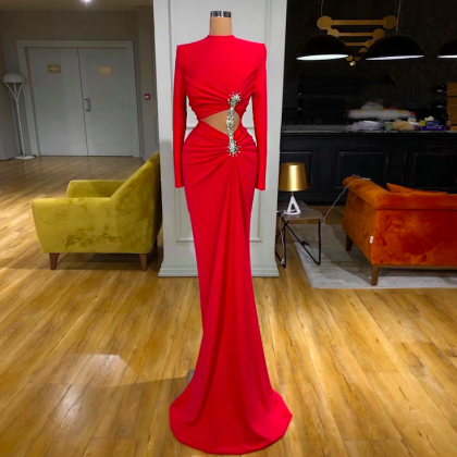Red Evening Dress, Sexy Formal Dresses, Beaded..