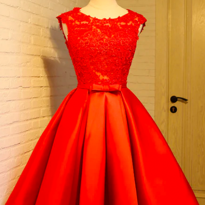 Red Prom Dresses, Lace Applique Prom Dress, Short..