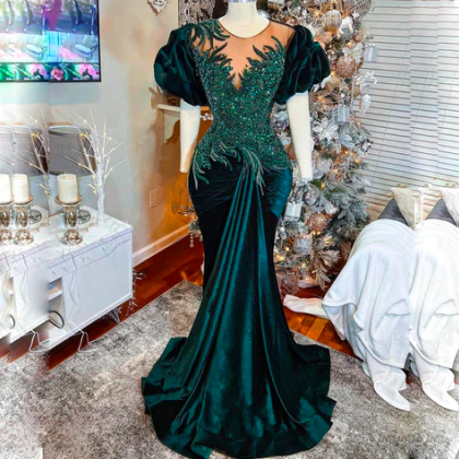 Green Evening Dresses, Luxury Evening Dress, Robe..