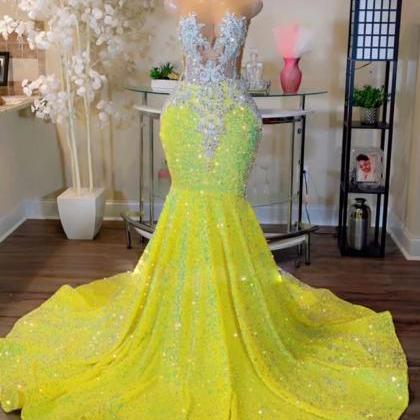 Sparkly Glitter Prom Dresses, Yellow Prom Dresses,..