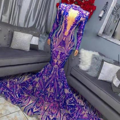 Long Sleeve Prom Dresses, Purple Prom Dress,..