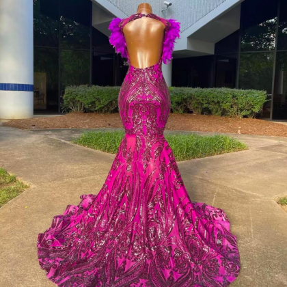 Feather Prom Dress, Pink Prom Dresses, Robes De..
