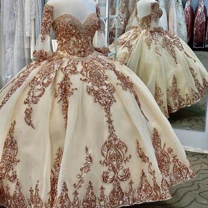 Sparkly Prom Dresses, Rose Gold Quinceanera Dress,..
