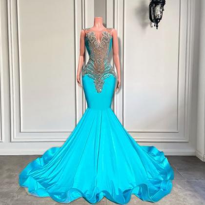 Blue Prom Dresses, Crystals Prom Dresses, Birthday..