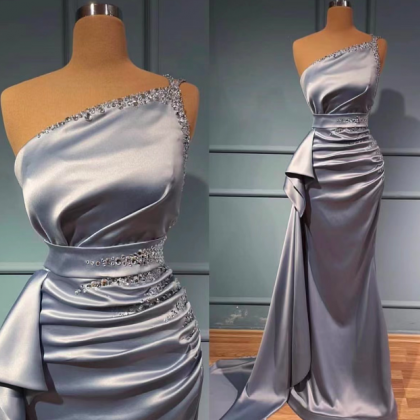 Silver Evening Dresses, One Shoulder Evening..