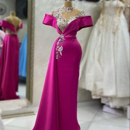 Fuchsia Prom Dresses, High Neck Prom Dresses,..
