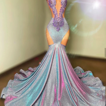 Sparkly Beaded Prom Dresses, Purple Prom Dresses,..