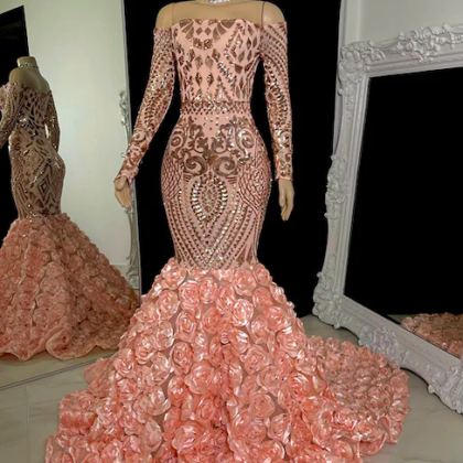 Glitter Prom Dresses, Rose Pink Prom Dress,..
