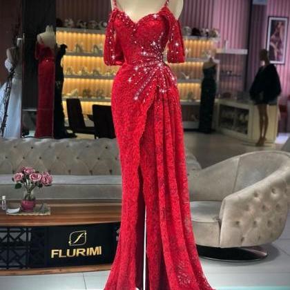 Red Prom Dresses, Lace Applique Prom Dresses, Off..