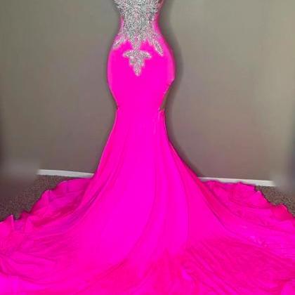 Vestidos Mujer Para, Pink Prom Dresses, Beaded..