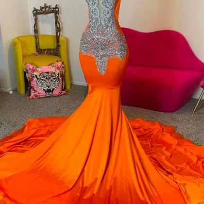 Crystals Prom Dresses, Orange Prom Dresses,..