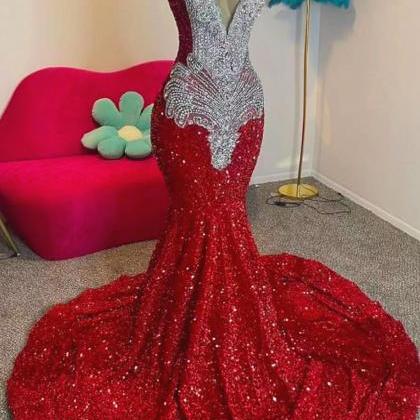 Red Prom Dresses, Crystals Prom Dresses, Elegant..