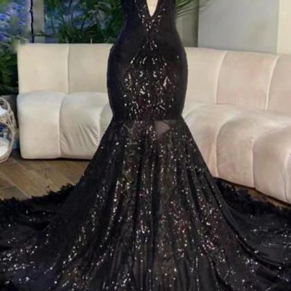 Black Halter Prom Dresses, Sequin Applique Prom..