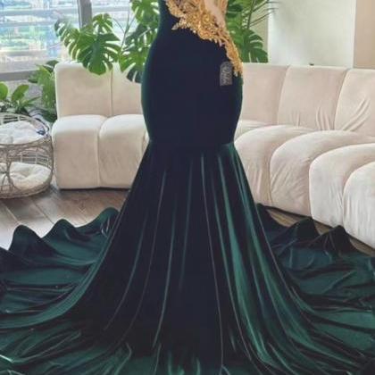 Lace Applique Prom Dresses, Emerald Green Prom..