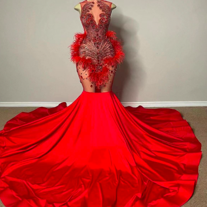 Red Diamonds Prom Dresses, Rhinestones Luxury..