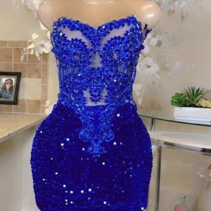 Royal Blue Prom Dresses, Sparkly Sequin Evening..