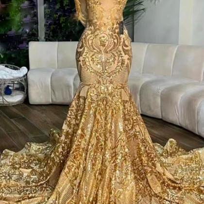 Gold Prom Dresses, One Shoulder Prom Dresses,..
