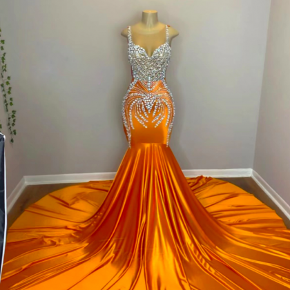 Rhinestones Prom Dresses 2024, Orange Fashion..