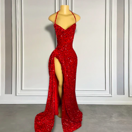 Sexy Prom Dresses, Red Sequins Formal Party..