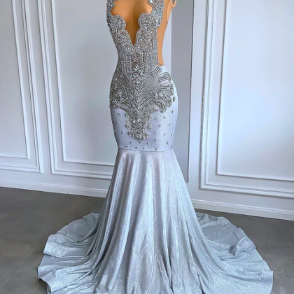 Crystals Prom Dresses, White Sparkly Prom Dresses,..