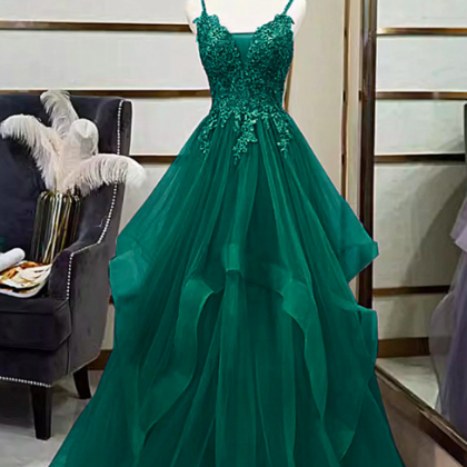 A Line Prom Dresses, Lace Applique Prom Dresses..