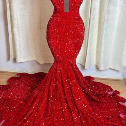 Red Sparkly Prom Dresses, Sequined Formal Wear,..