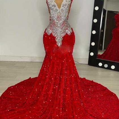 Modest Prom Dresses, Red Sequins Prom Dresses,..