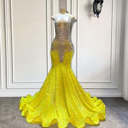 Diamonds Fashion Prom Dresses, Yellow Prom Dresses..