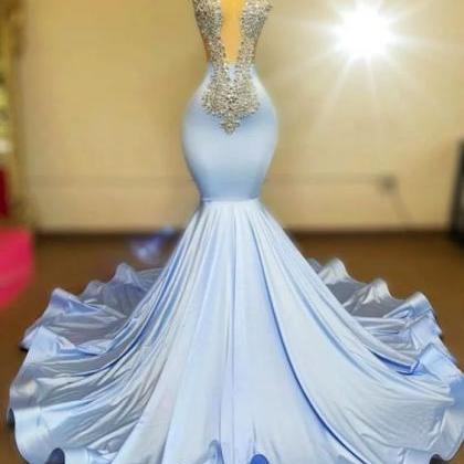 Diamonds Fashion Prom Dresses, Rhinestones Blue..