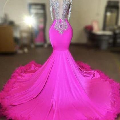 Beading Tassels Prom Dresses, Pink Prom Dresses,..