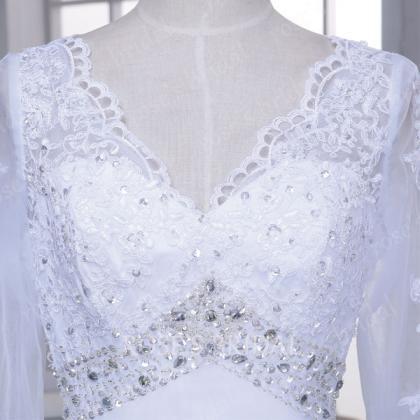 Custom Long Sleeve Lace Wedding Dress, White..