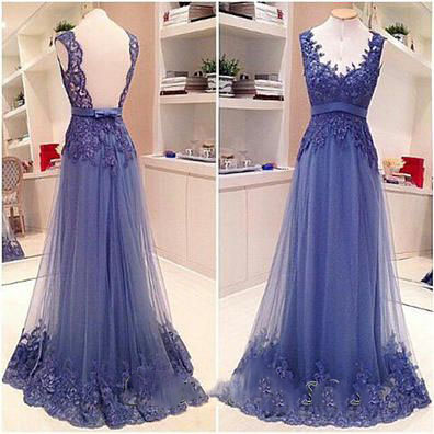 Deep V Neck Evening Dress, Purple Prom Dresses,..