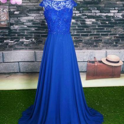 Royal Blue Evening Dresses, Elegant Crystal..