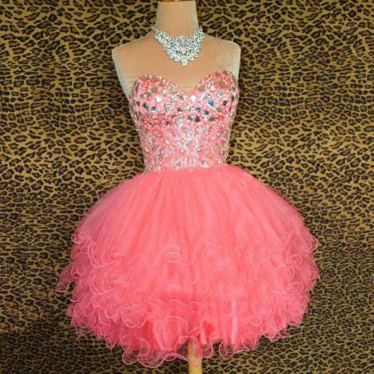 Pink Cocktail Dresses, Crystal Homecoming Dresses,..