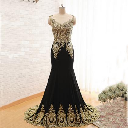 Black Mermaid Long Evening Dress, Elegant Formal..
