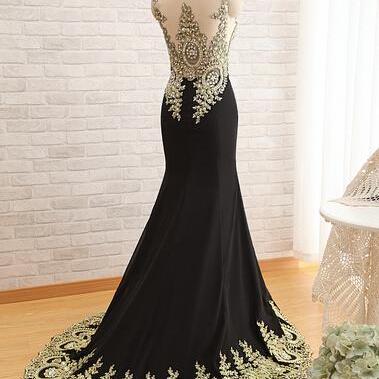 Black Mermaid Long Evening Dress, Elegant Formal..