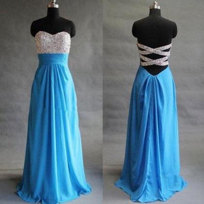 Blue Prom Dress, Sequined Prom Dresses, Backless..