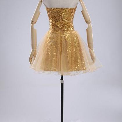 Gold Sequin Sparkly Homecoming Dress, Short..