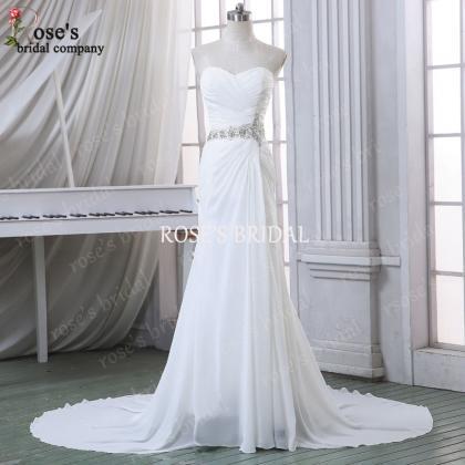 Sweetheart Neck Chiffon Beach Wedding Dress, White..