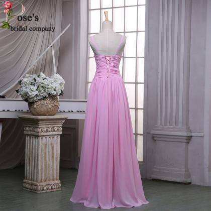Long Chiffon Pink Bridesmaid Dress,..