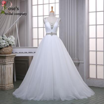 Off Shoulder White Tulle Custom Wedding Dress, A..