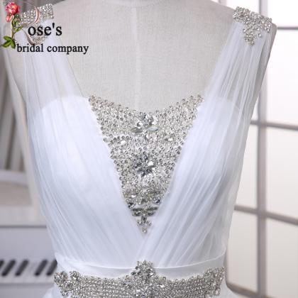 Off Shoulder White Tulle Custom Wedding Dress, A..