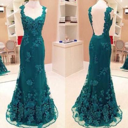Lace Mermaid Green Evening Dress, Hunter Green..