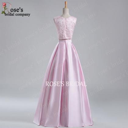Pink Two Piece Prom Dresses, Beaded Prom Dress,..