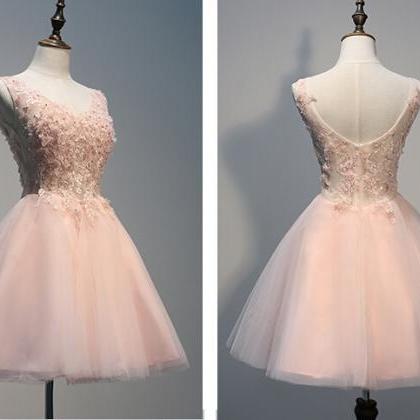 Blush Pink Prom Dress, A Line Prom Dress, Short..
