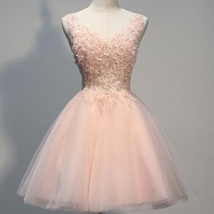 Blush Pink Prom Dress, A Line Prom Dress, Short..